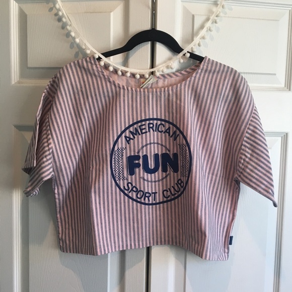[Vintage] Pink Striped Crop Tee - Picture 3 of 8
